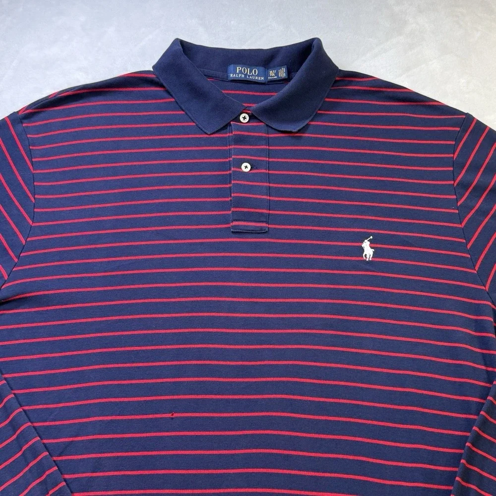 Polo Ralph Lauren Men's XLT Long Sleeve Striped Polo Shirt Navy Red Pony